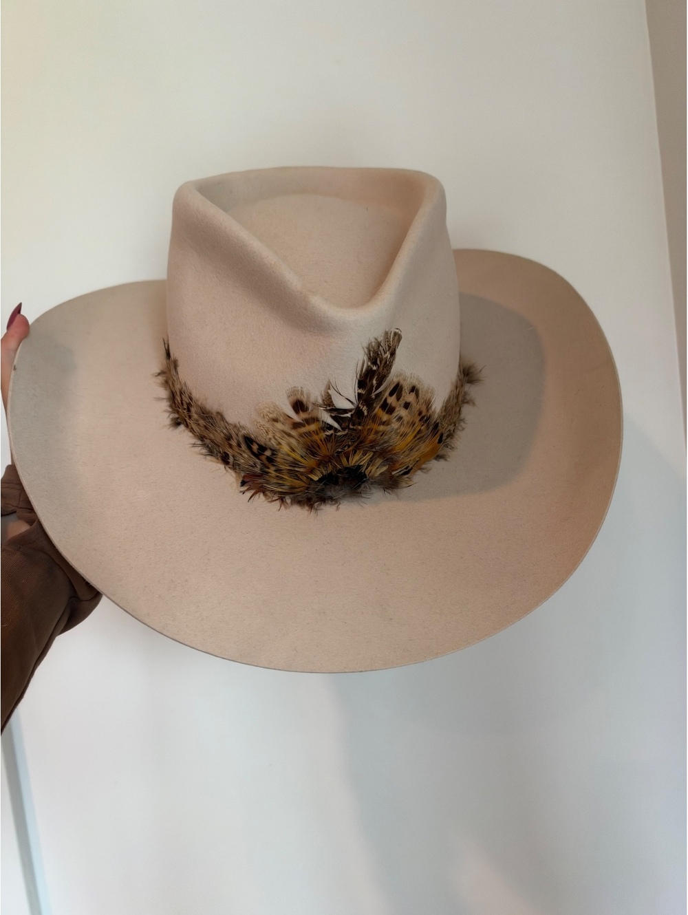 Wyeth Wool Cowboy Hat Feather Band Ivory Cream Size OS